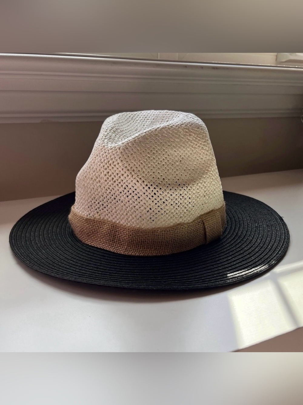 Zara Women’s Black White Tan Fedora Hat | Woven Sun Protection Festival Beach